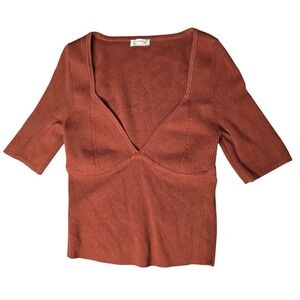 Free People Intimately Ribbed Knit Cropped Top Rust Orange Short Sleeve XS